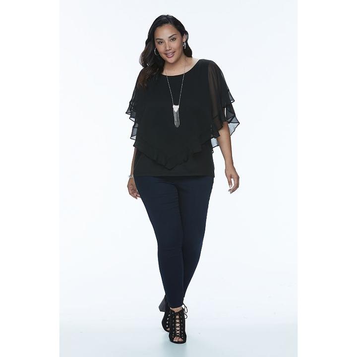 Plus Size Ab Studio Yoryu Necklace Popover Top, Women's, Size: 3xl, Black