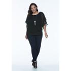 Plus Size Ab Studio Yoryu Necklace Popover Top, Women's, Size: 3xl, Black