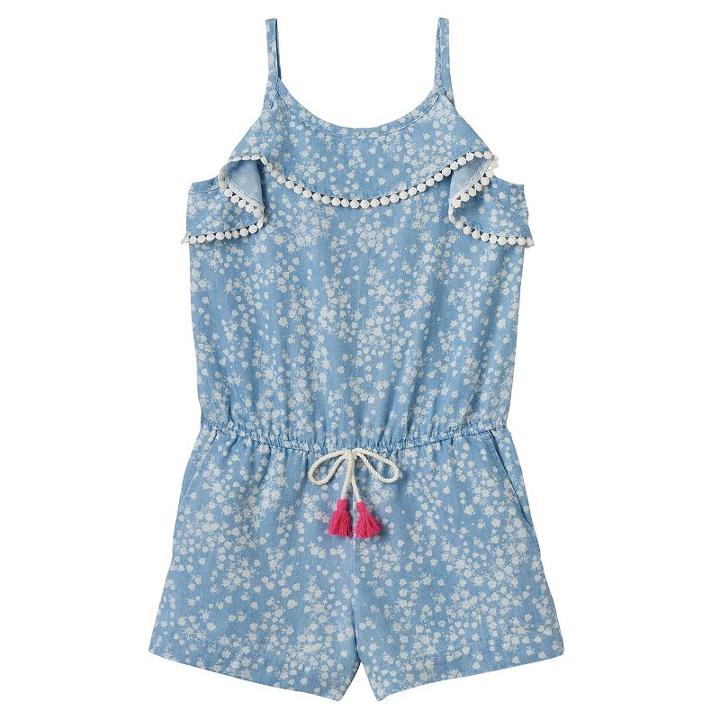 Girls 4-12 Sonoma Goods For Life&trade; Chambray Ruffle Romper, Girl's, Size: 7, Med Blue