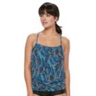 Women's A Shore Fit Tummy Slimmer Mesh Blouson Tankini Top, Size: 10, Blue