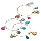 Bee, Ladybug & Flower Charm Bangle Bracelet Set, Women's, Multicolor