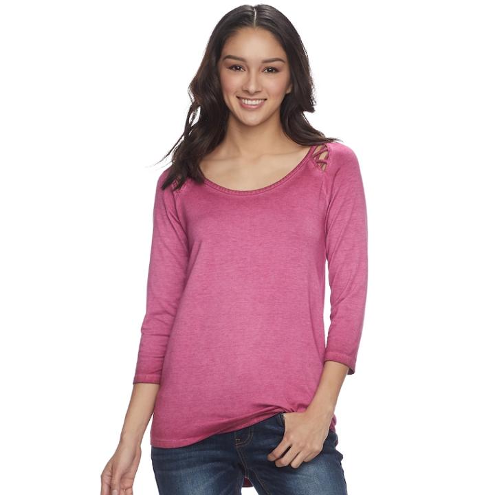 Juniors' So&reg; High-low Raglan Tee, Teens, Size: Small, Dark Pink