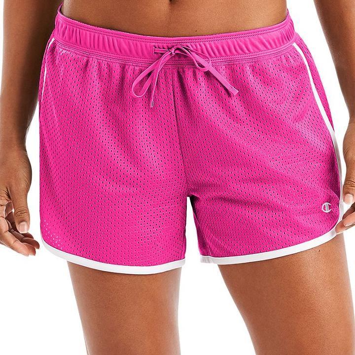 Women's Champion Contrast Trim Mesh Shorts, Size: Xl, Dark Pink