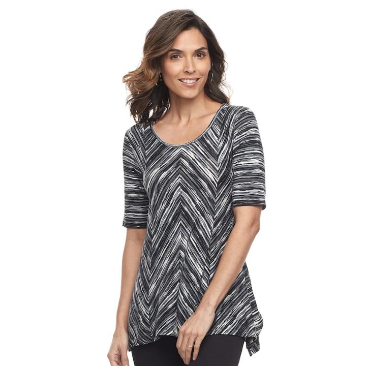 Women's Dana Buchman Print Elbow Sleeve Sharkbite Top, Size: Xs, Grey