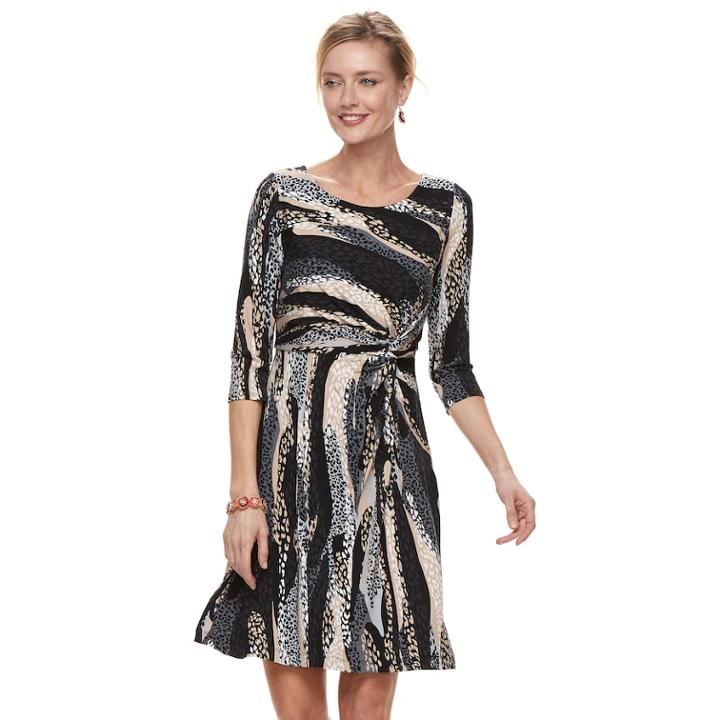 Women's Dana Buchman Printed Knot-front Dress, Size: Large, Dark Beige