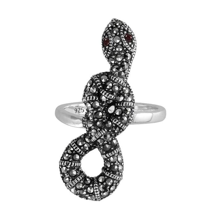 Lavish By Tjm Sterling Silver Garnet Snake Ring - Made With Swarovski Marcasite, Women's, Size: 6, Red