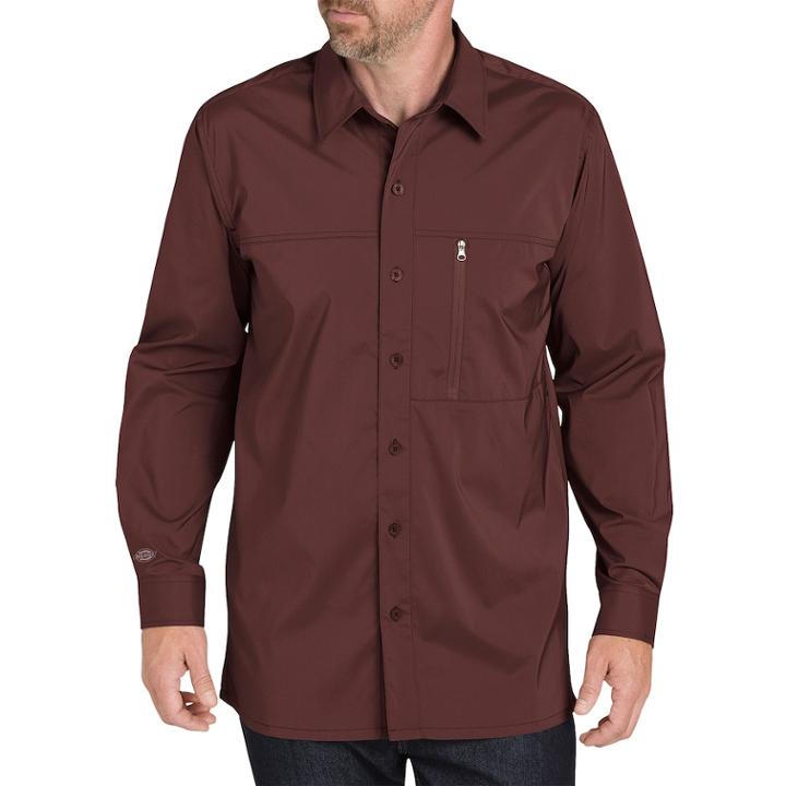 Men's Dickies Regular-fit Zip-pocket Moisture-wicking Button-down Work Shirt, Size: Large, Med Red