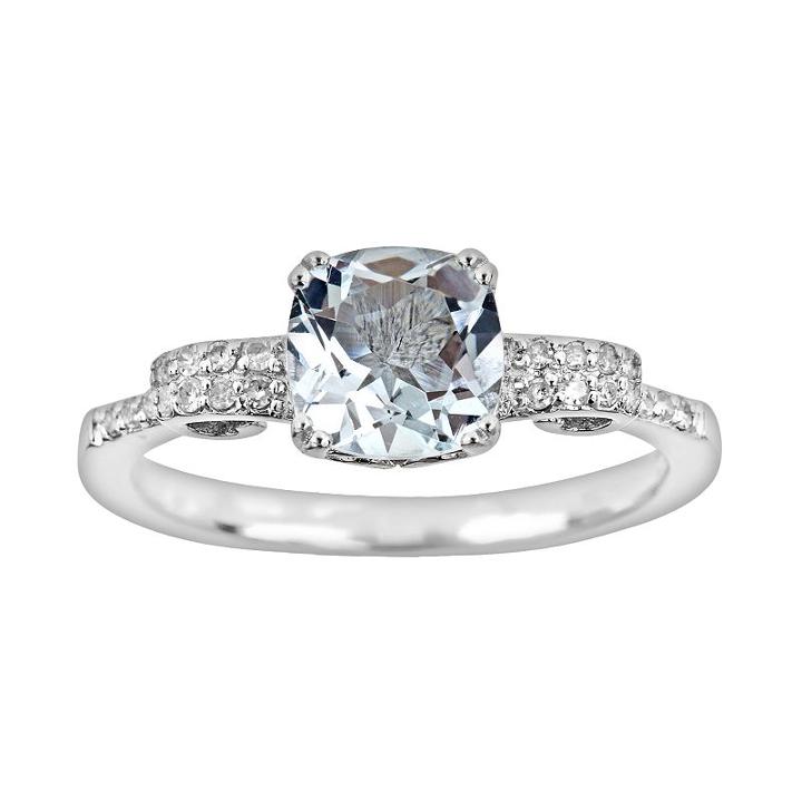 Sterling Silver .11-ct. T.w. Diamond And Aquamarine Ring, Women's, Size: 8, Blue