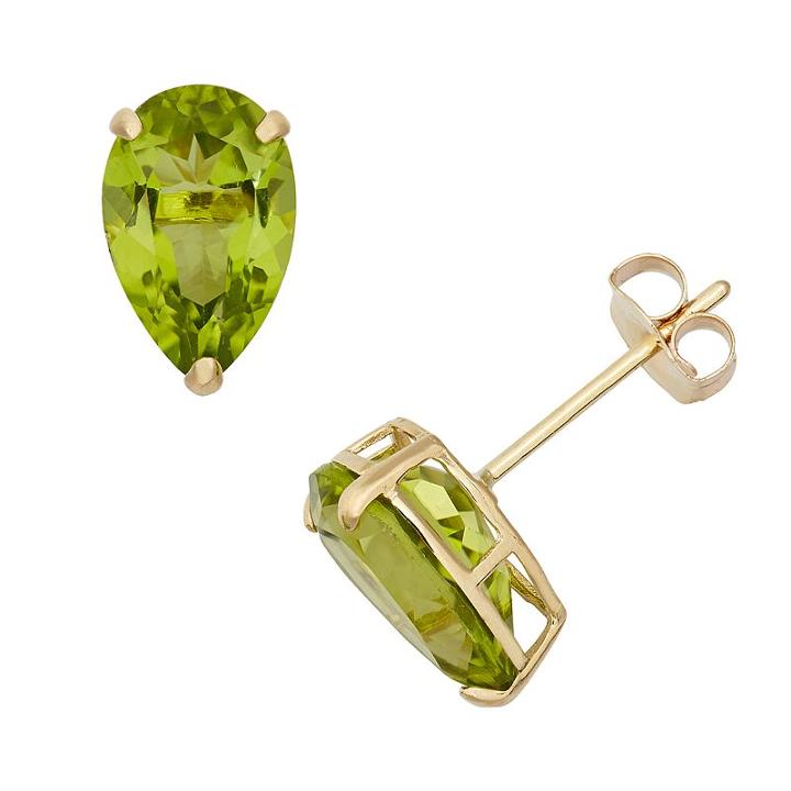 Peridot 10k Gold Teardrop Stud Earrings, Women's, Green