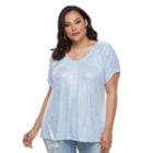 Plus Size Jennifer Lopez Ruched V-neck Tee, Women's, Size: 1xl, Med Blue