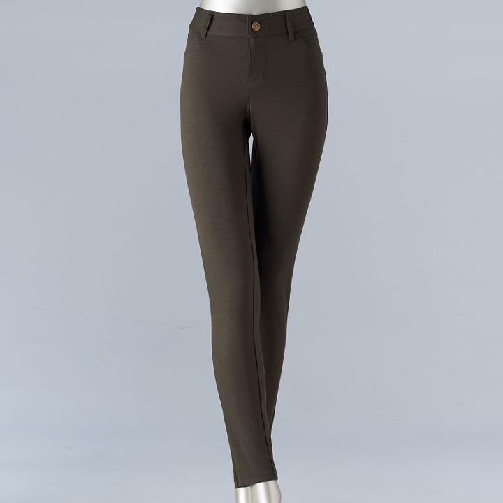 Women's Simply Vera Vera Wang Ponte Skinny Pants, Size: Medium, Dark Green