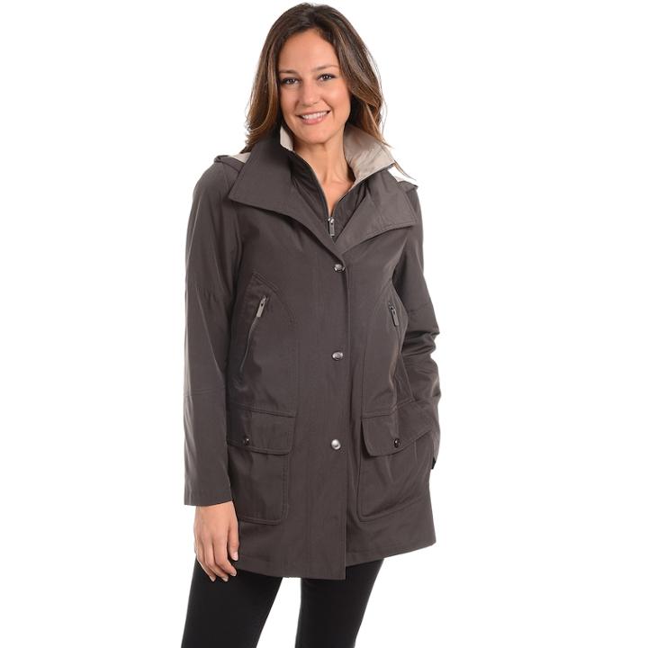 Women's Fleet Street Hooded Stadium Jacket, Size: Large, Dark Grey