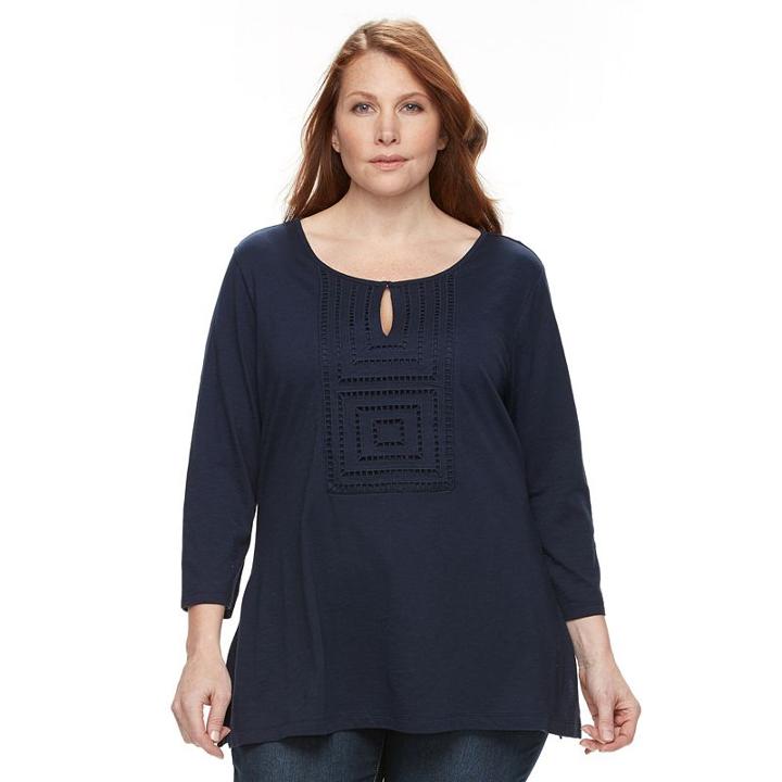 Plus Size Croft & Barrow&reg; Open-work Slubbed Tee, Women's, Size: 1xl, Blue