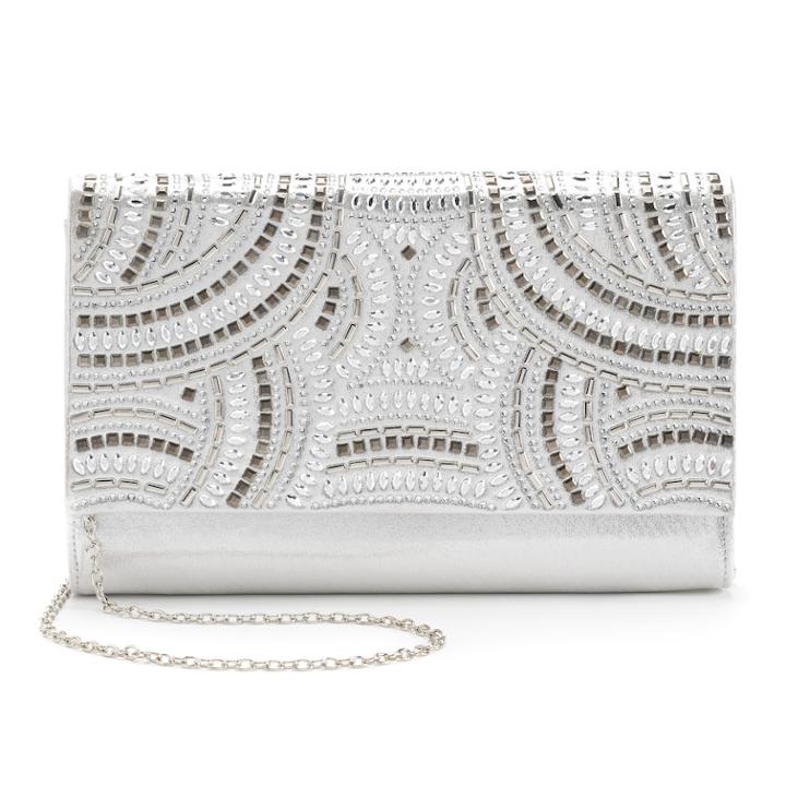 Gunne Sax By Jessica Mcclintock Nora Studded Satin Crossbody Clutch, Women's, Silver