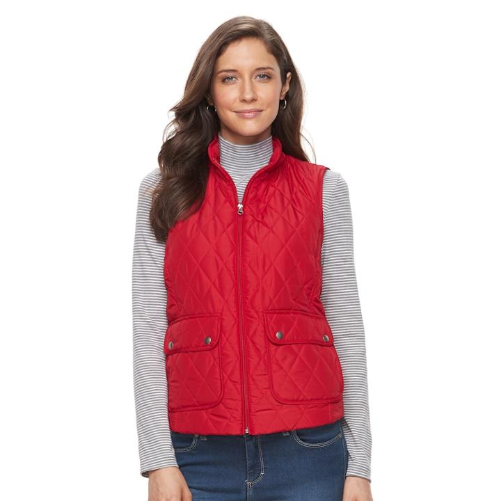 Women's Croft & Barrow&reg; Zip-up Quilted Vest, Size: Xxl, Med Red