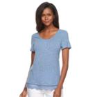 Women's Croft & Barrow&reg; Lace Hem Linen Tee, Size: Xxl, Blue
