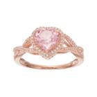 14k Rose Gold Over Silver Lab-created Morganite & White Sapphire Heart Halo Ring, Women's, Size: 8, Pink