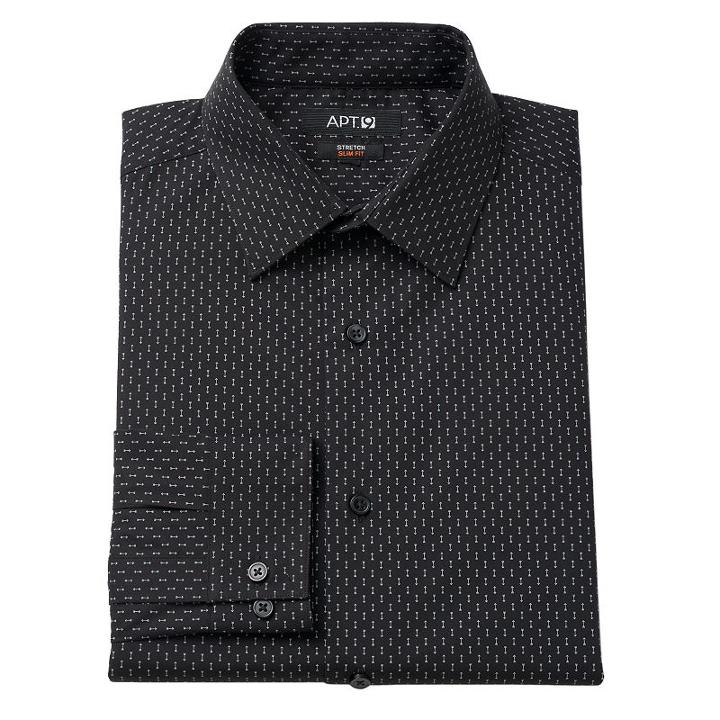 Men's Apt. 9&reg; Slim-fit Stretch Spread-collar Dress Shirt, Size: 14.5-32/33, Black