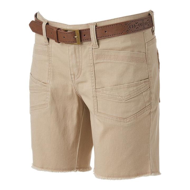Juniors' Unionbay Belted Twill Bermuda Shorts, Girl's, Size: 13, Beig/green (beig/khaki)