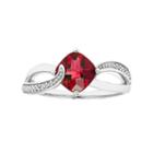 Sterling Silver Lab Created Ruby & Diamond Accent Cushion Bypass Ring, Women's, Size: 8, Red