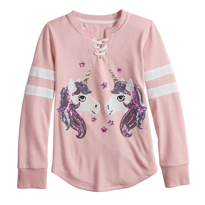 Girls 7-16 & Plus Size Miss Chievous Lace Up Sequined Graphic Sweatshirt, Size: Xl Plus, Light Pink