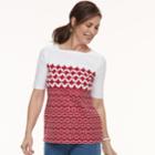 Petite Croft & Barrow&reg; Print Button-hem Squareneck Top, Women's, Size: S Petite, Med Red