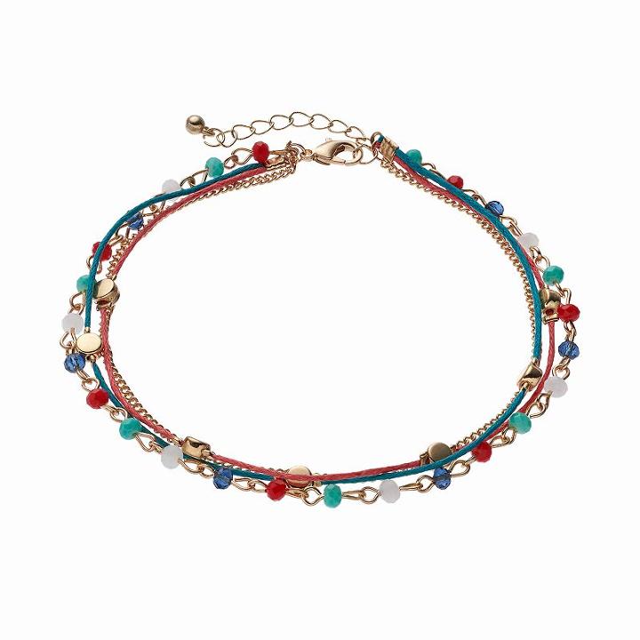 Mudd&reg; Beaded Woven Cord Multi Strand Anklet, Women's, Turq/aqua