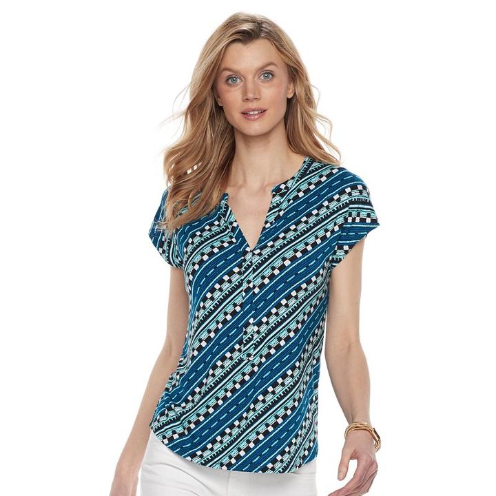 Women's Dana Buchman Printed Splitneck Top, Size: Small, Brt Blue