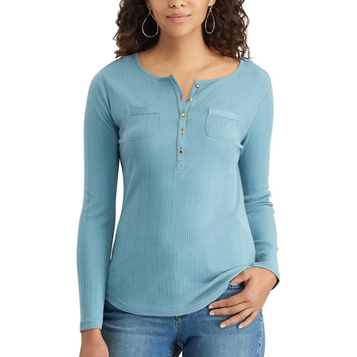 Women's Chaps Pocket Henley, Size: Xl, Blue