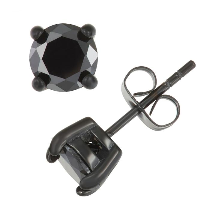 Men's Black Stainless Steel Cubic Zirconia Stud Earrings