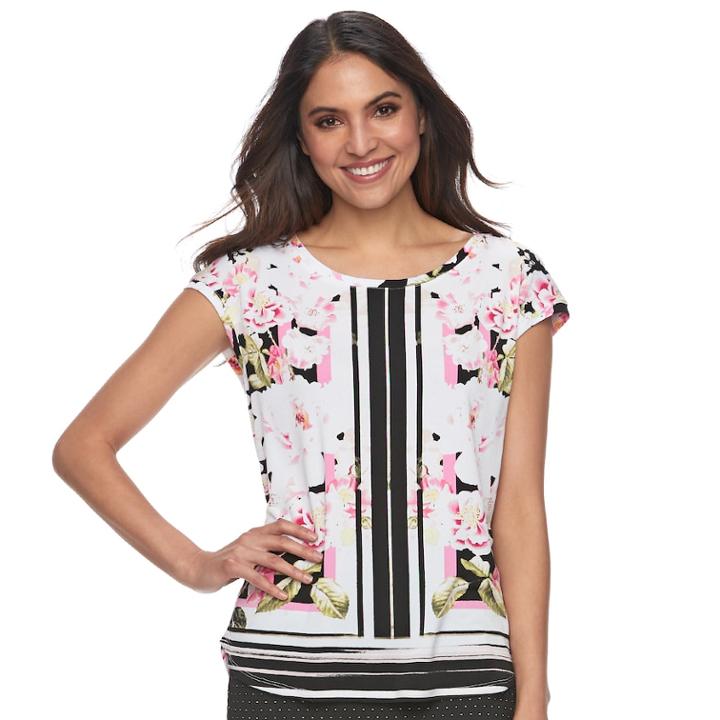 Women's Elle&trade; Printed Crepe Top, Size: Large, Black