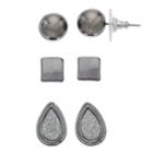 Glittery Teardrop & Square Nickel Free Stud Earring Set, Women's, Black