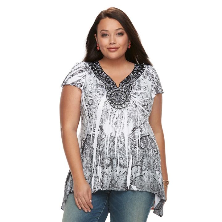 Plus Size World Unity Medallion Top, Women's, Size: 1xl, Grey (charcoal)