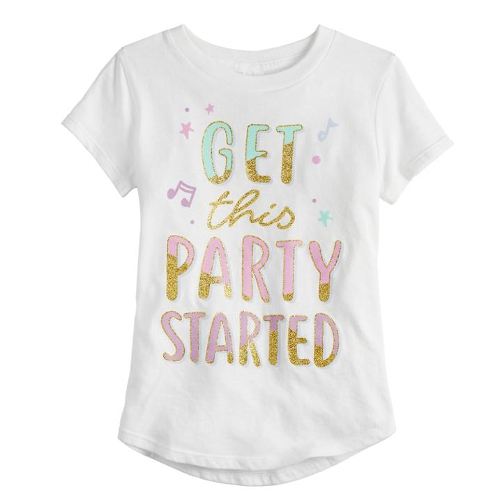 Girls 4-10 Jumping Beans&reg; Get This Party Started Glittery Graphic Tee, Size: 4, White