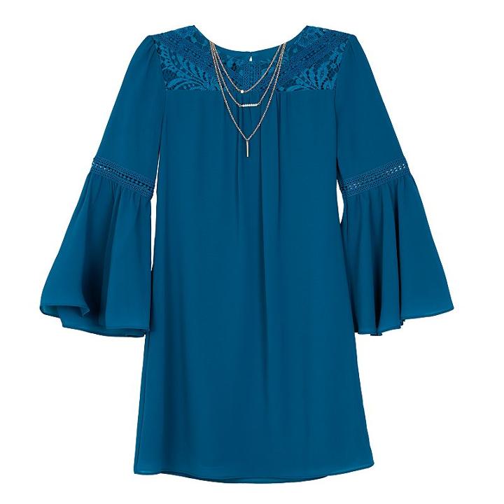 Girls 7-16 Iz Amy Byer Bell Sleeve Crochet Dress With Necklace, Size: 10, Med Green