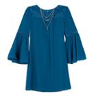 Girls 7-16 Iz Amy Byer Bell Sleeve Crochet Dress With Necklace, Size: 10, Med Green