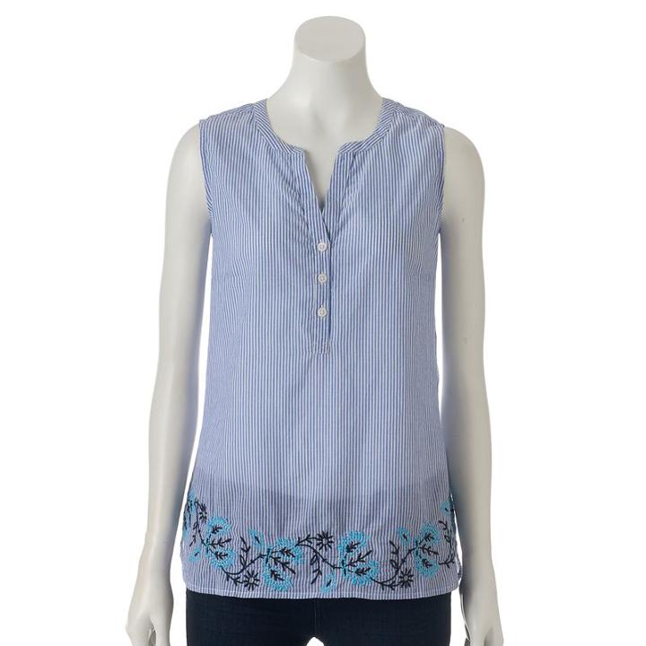 Women's Croft & Barrow&reg; Embroidered Henley Tank, Size: Xxl, Blue