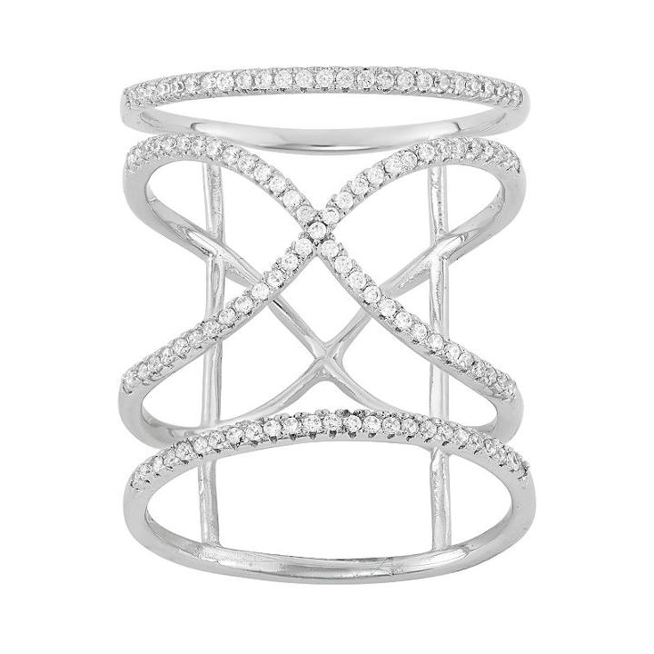 Cubic Zirconia Sterling Silver Free-form X Ring, Women's, Size: 6, White