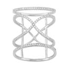 Cubic Zirconia Sterling Silver Free-form X Ring, Women's, Size: 6, White