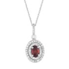 10k White Gold Garnet & 1/4 Carat T.w. Diamond Oval Halo Pendant Necklace, Women's, Size: 18, Red