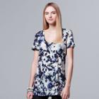 Women's Simply Vera Vera Wang Print V-neck Tee, Size: Large, Dark Green