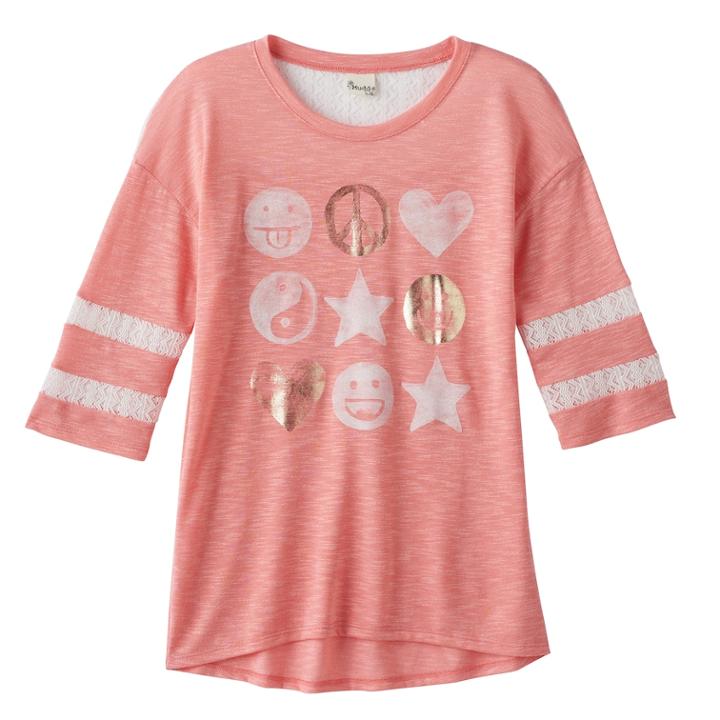 Girls Plus Size Mudd&reg; Lace Yoke Varsity Tee, Size: 16 1/2, Lt Orange