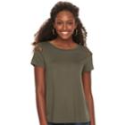 Juniors' Pink Republic Solid Crepe Lattice Shoulder Tee, Teens, Size: Medium, Green