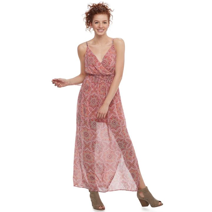 Juniors' Lily Rose Floral Maxi Dress, Teens, Size: Medium, Brick Coral Pink