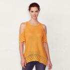 Women's Lc Lauren Conrad Eyelet Cold-shoulder Sweater, Size: Small, Med Yellow