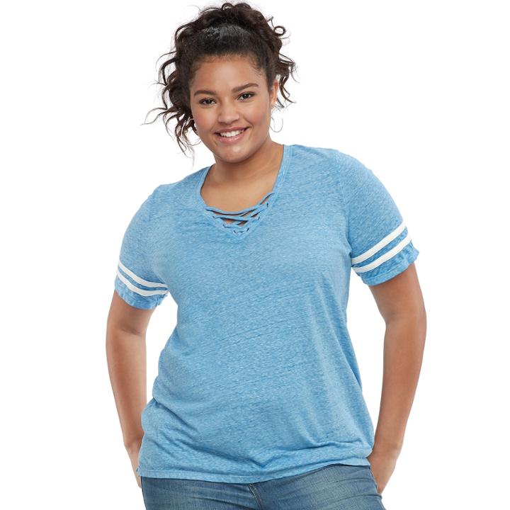 Plus Size So&reg; Lace-up Varsity Tee, Teens, Size: 1xl, Med Blue