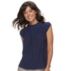 Women's Elle&trade; Pleated Mockneck Top, Size: Large, Blue (navy)