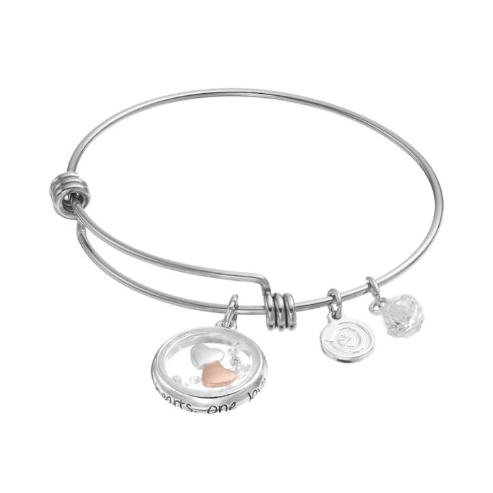 Love This Life Two Hearts One Love Floating Charm Bangle Bracelet, Women's, Multicolor