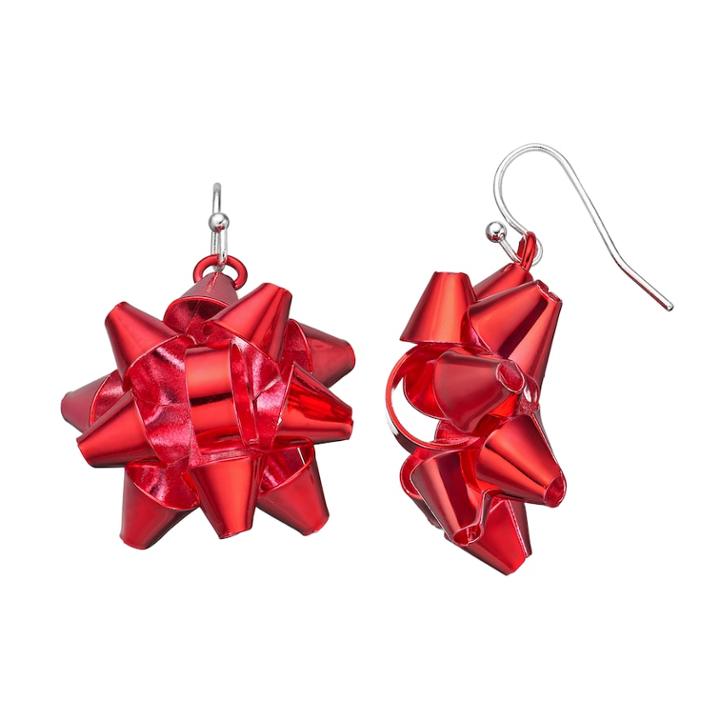 Christmas Red Bow Drop Earrings, Women's