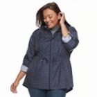 Plus Size D.e.t.a.i.l.s Hooded Roll-tab Packable Anorak Jacket, Women's, Size: 3xl, Blue (navy)